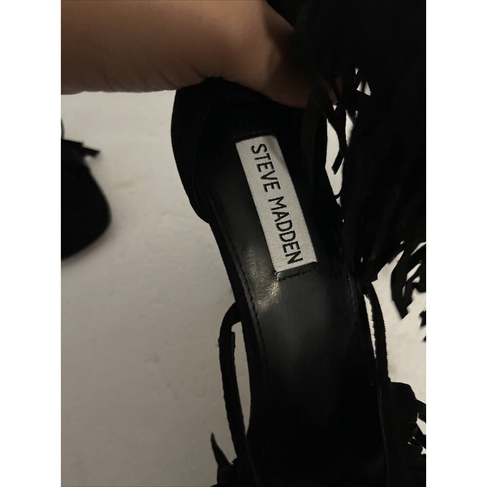 Steve Madden Women Fringe Black Leather Back High Heel Stiletto 9.5 Western 90s - Picture 3 of 4
